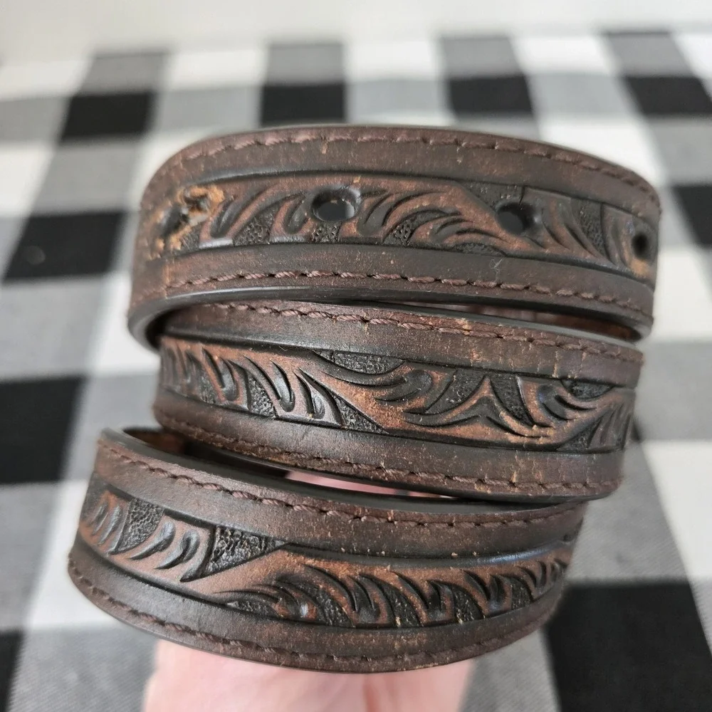 NOCONA ‎ Child / Teen Boy Girl Tooled Leather Belt NO BUCKLE Fits 26